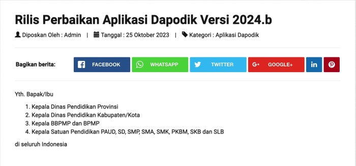 Aplikasi dapodikdasmen versi rilis Aplikasi Dapodik Versi 2025 A