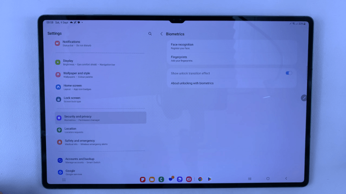 Apakah Samsung Galaxy Tab S9 sudah dilengkapi dengan fitur keamanan biometrik?