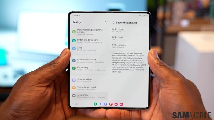 Berapa kapasitas baterai Samsung Galaxy Z Fold5 2025 dan apakah sudah mendukung pengisian cepat?