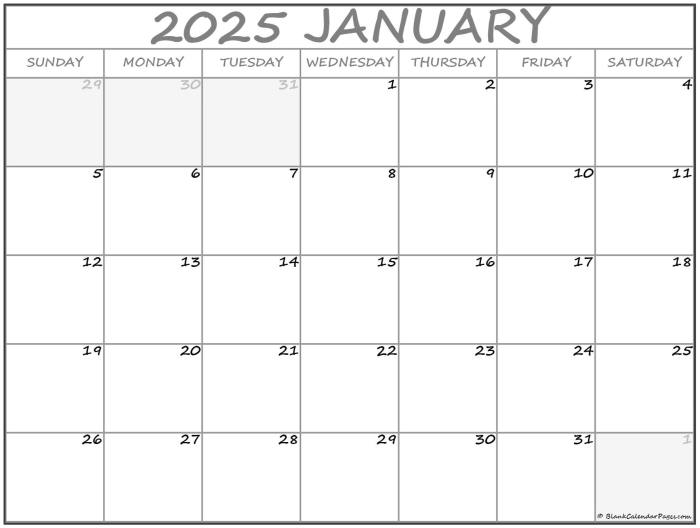 Tanggalan Bulan Januari 2025