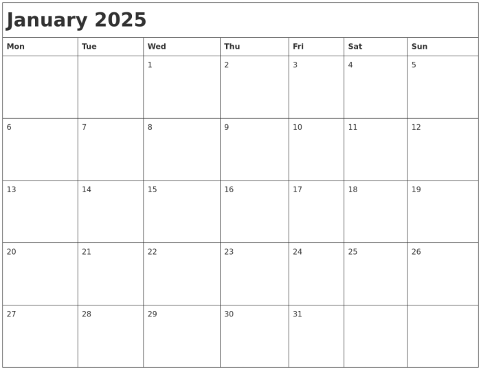 Tanggalan Di Bulan Januari 2025