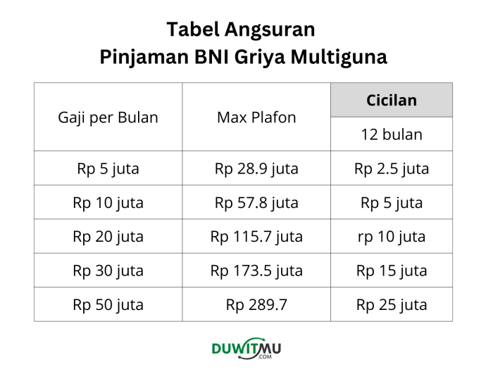 Tabel Cicilan Pinjaman BNI 2025