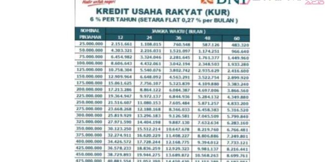 Tabel Cicilan KUR BNI 2025