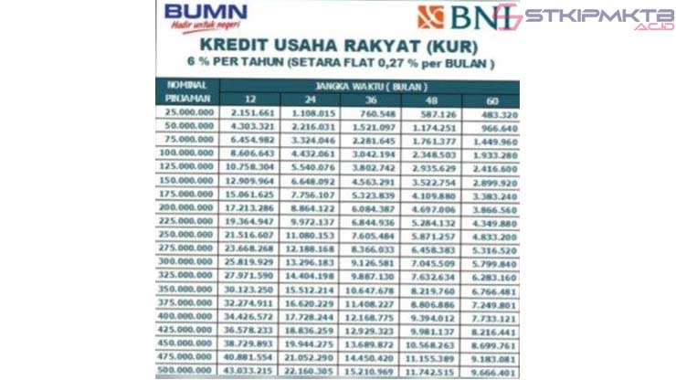 Daftar Pinjaman KUR BNI 2025