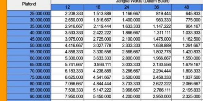 Tabel Pinjaman Bank BRI Non KUR 2025