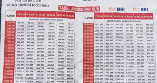 Tabel KUR BRI 2025 130 Juta