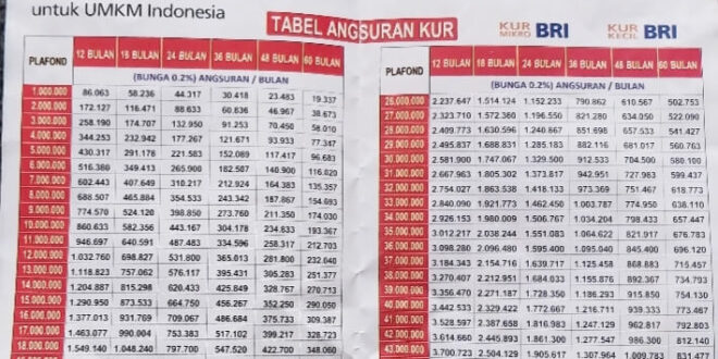 Tabel KUR BRI 2025 130 Juta