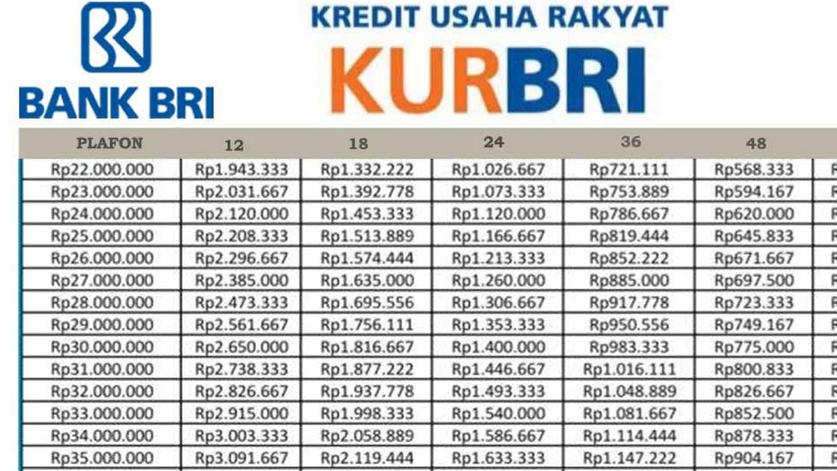 Tabel Angsuran BRI Non KUR 2025