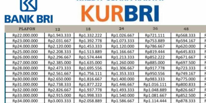 Tabel Angsuran BRI 2025 Non KUR