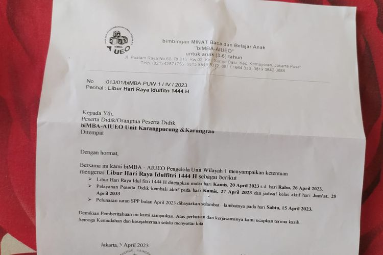 Surat Edaran Libur Hari Raya Idul Fitri 2025