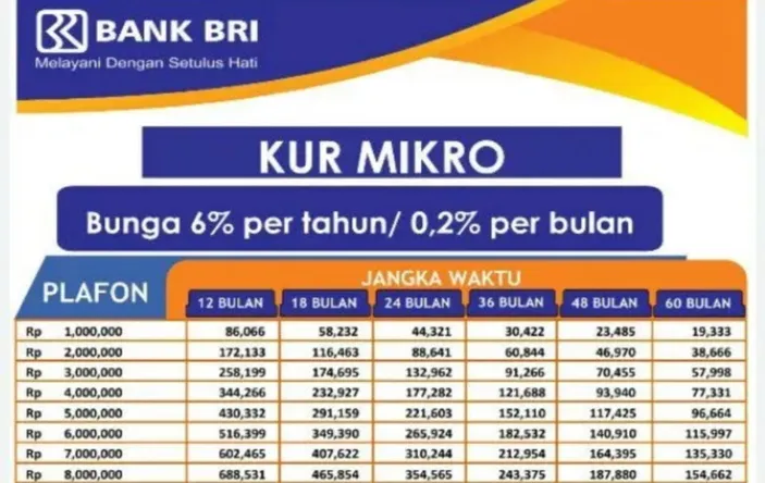 50 Juta Tabel Angsuran KUR BRI 2025