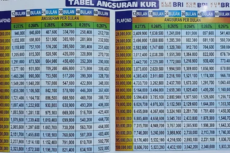 Tabel KUR Bank BRI 2025