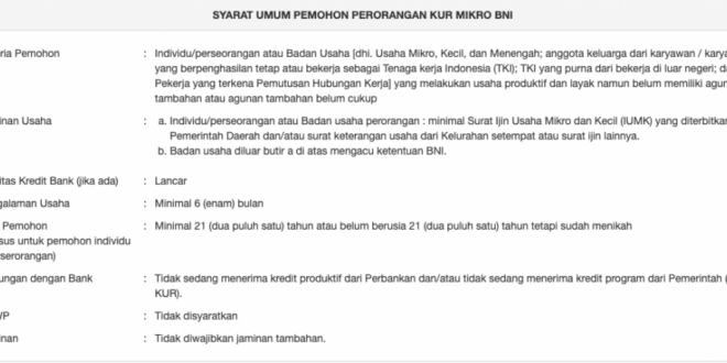 Tabel Angsuran BNI 2025 Non KUR