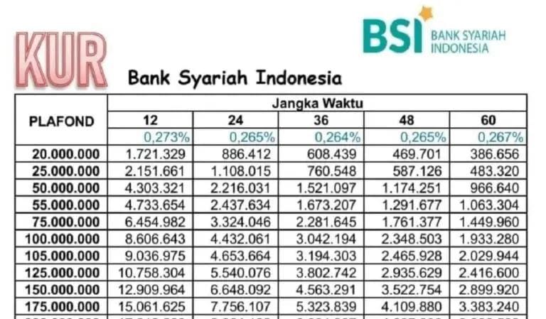 Daftar Angsuran KUR Bsi 2025