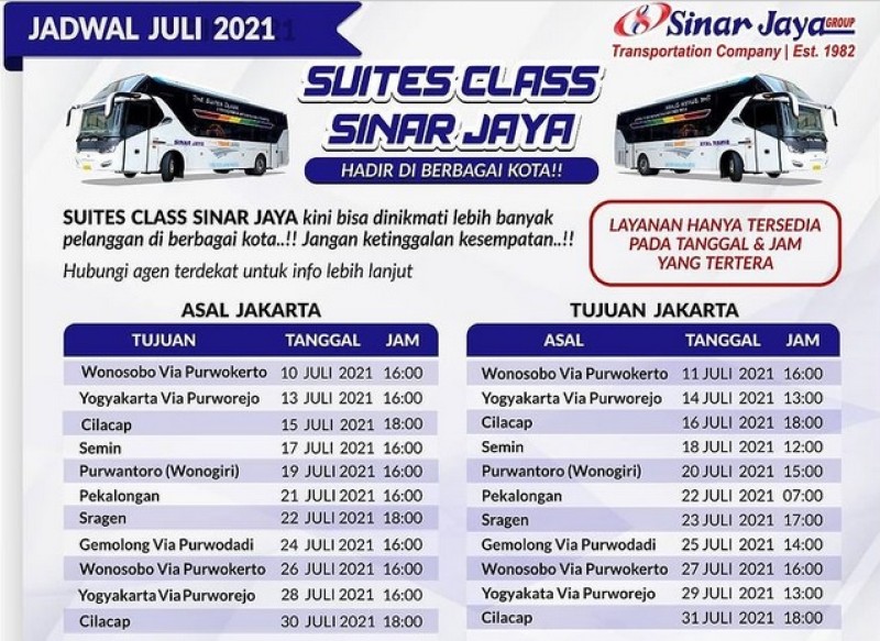 Tarif Bus Sinar Jaya Lebaran  2025
