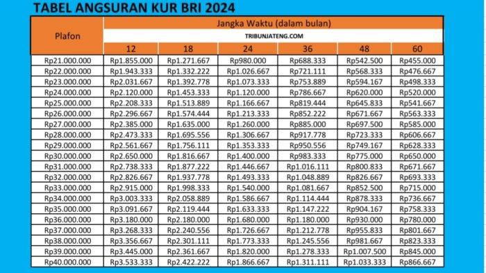 Tabel Kredit BRI Non KUR 2025