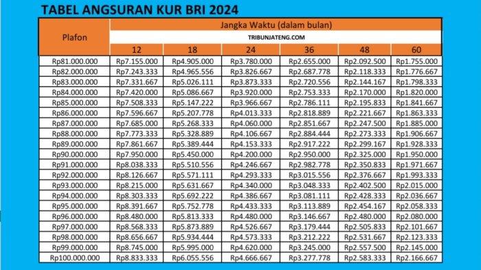 Tabel Angsuran BRI Non KUR 2025