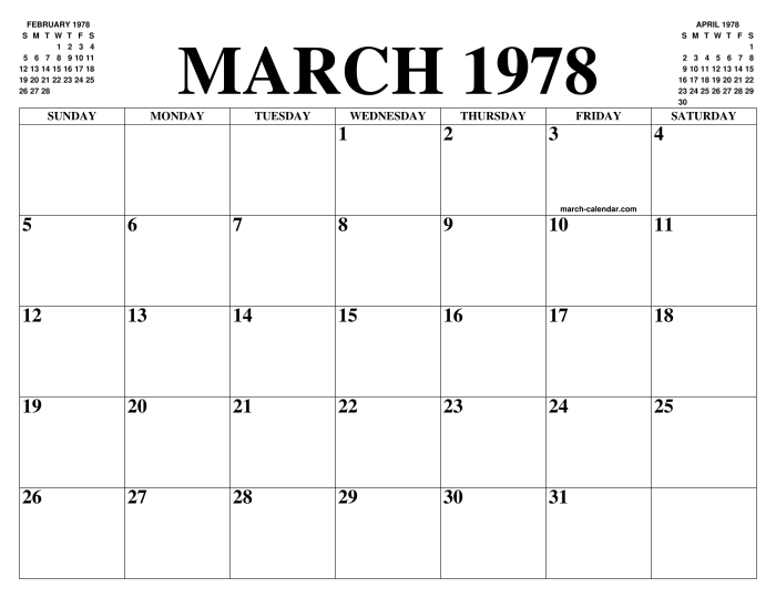 Kalender Tahun 1977 Bulan Maret
