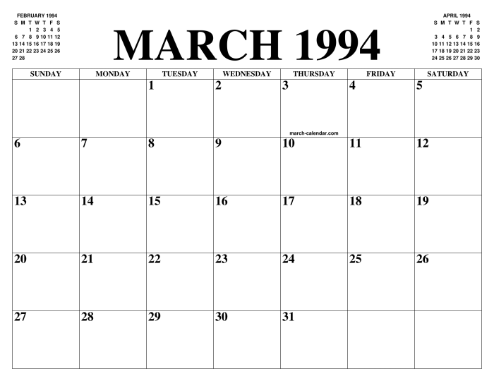 Kalender Jawa Maret 1994