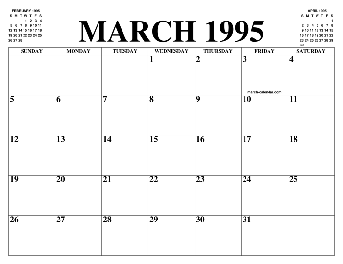 Kalender Jawa Maret 1995