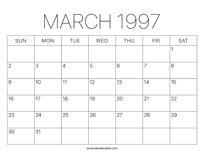 Kalender Jawa Maret 1997