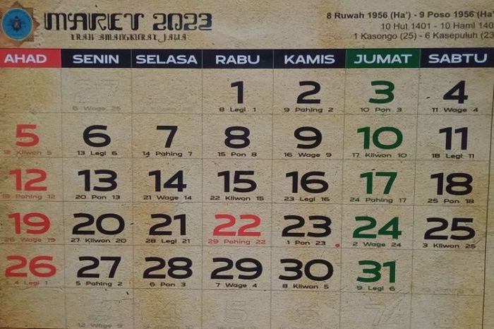 Kalender Maret 1997 Lengkap Dengan Weton