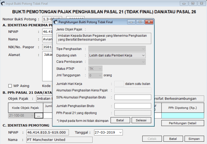 Input THR Maret 2025 Di Espt Pph 21