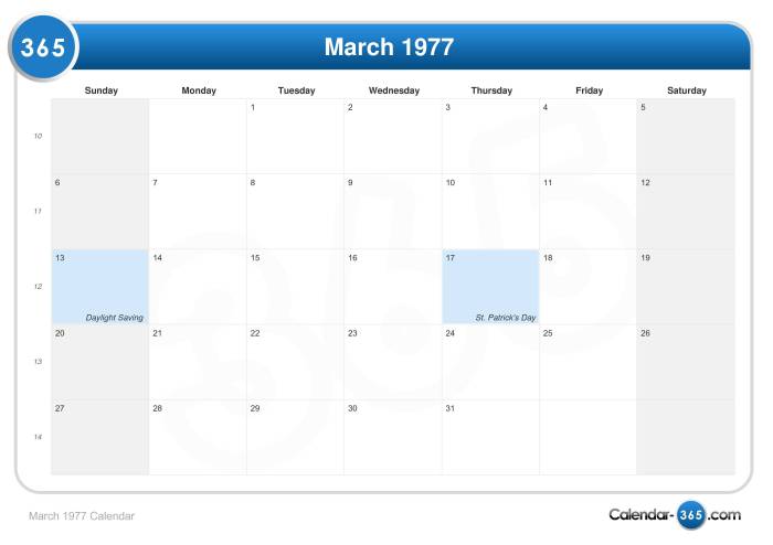 1977 calendar march printable 1977 calendar march printable