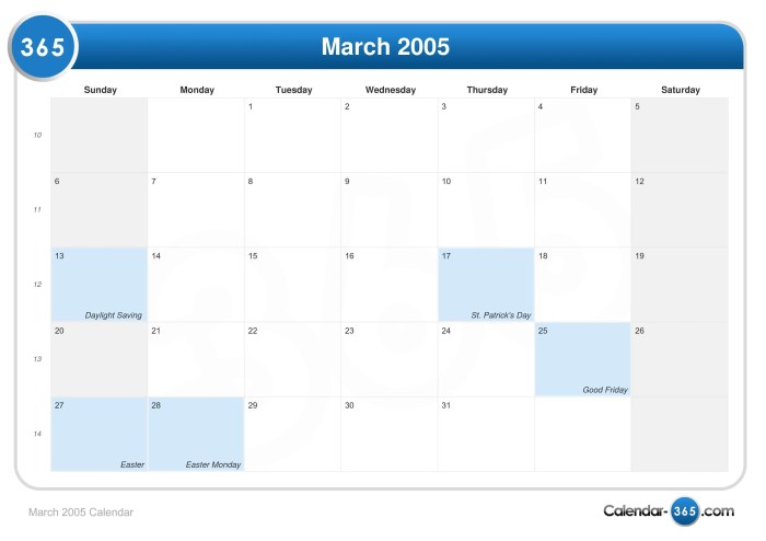 Calendar march easter 2005 2027 2032 sunday when date 20 Maret 2005 Hari Apa