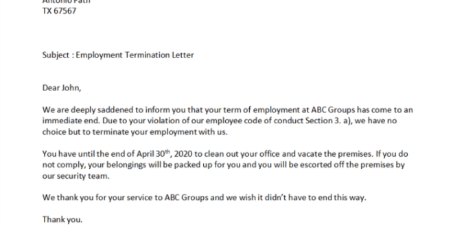 Dismissal letters sample examples share opens window click twitter facebook