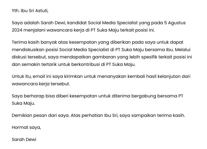 Contoh Email Panggilan Interview