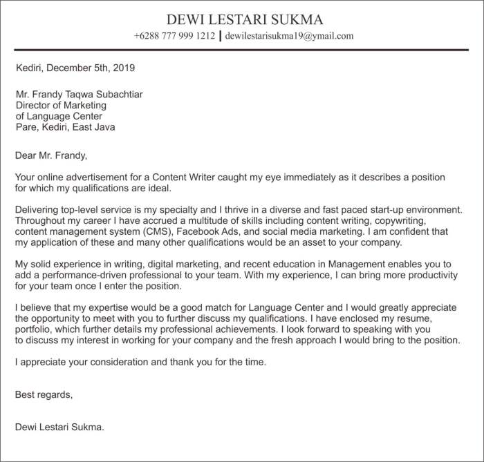Contoh Surat Lamaran Kerja Bahasa Inggris Yang Simple 2025