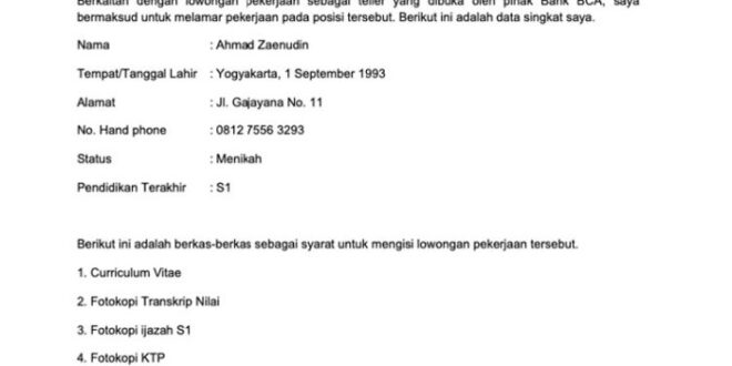 Contoh Surat Lamaran Kerja Bahasa Indonesia 2025