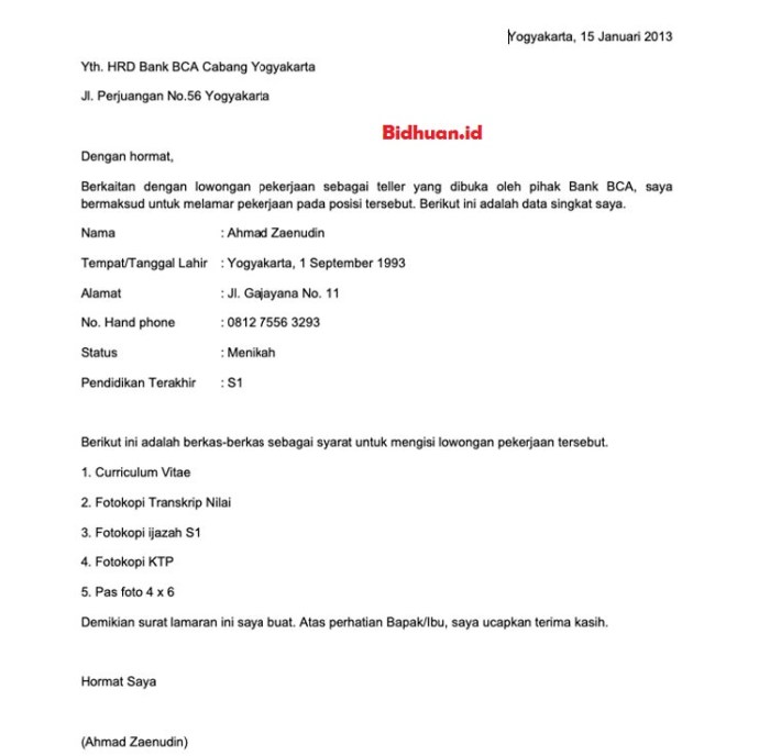 Contoh Surat Lamaran Kerja Bahasa Indonesia 2025