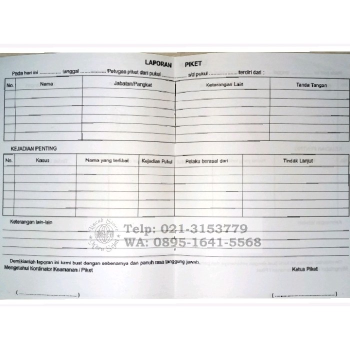 Contoh Buku Laporan Harian Satpam