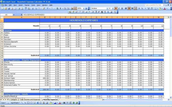 Contoh Tabel Pengeluaran Bulanan Rumah Tangga Excel
