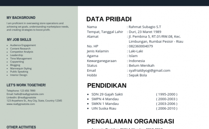 Contoh Cv Lamaran Kerja Lulusan Sma 2025