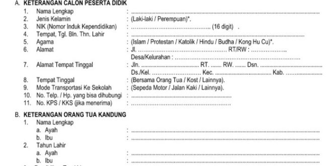 Contoh Formulir Ppdb