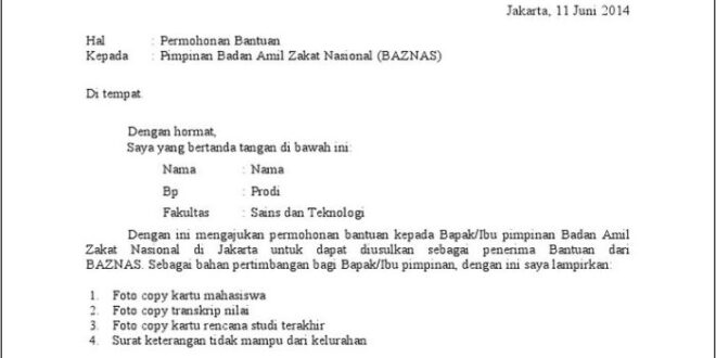 Contoh Surat Permohonan Modal Usaha Baznas