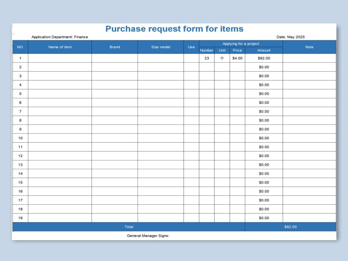 Contoh Form Pengajuan Pembelian Barang