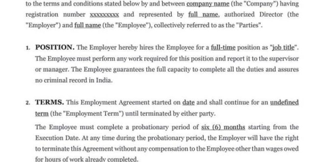 Contract employment template sample probationary agreement article templates agreements examples letter williamson ga us