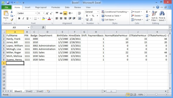 Contoh Data Karyawan Excel