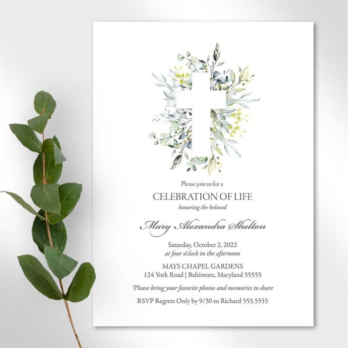 Funeral invitation template religious cross greenery announcement Contoh Undangan Misa Arwah 40 Hari Katolik