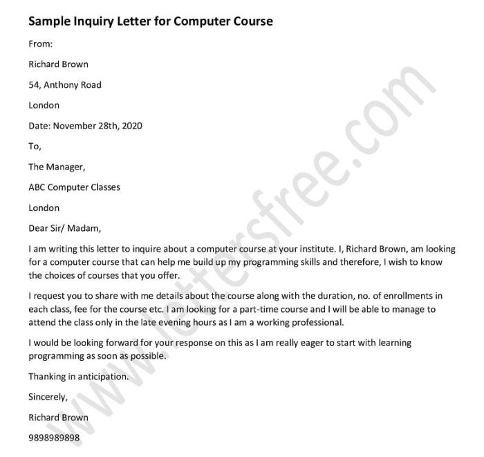 Contoh Inquiry Letter Bahasa Inggris