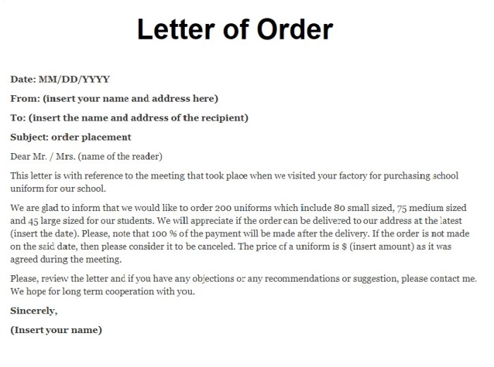 Order letter samples writing examples sample computer write Contoh Surat Pengiriman Pesanan